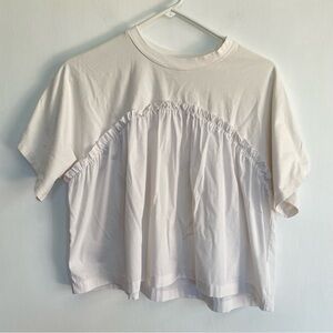 Cinq a sept White Ruffle Tshirt Short Sleeve Elegant Women's Top Tiered Size S